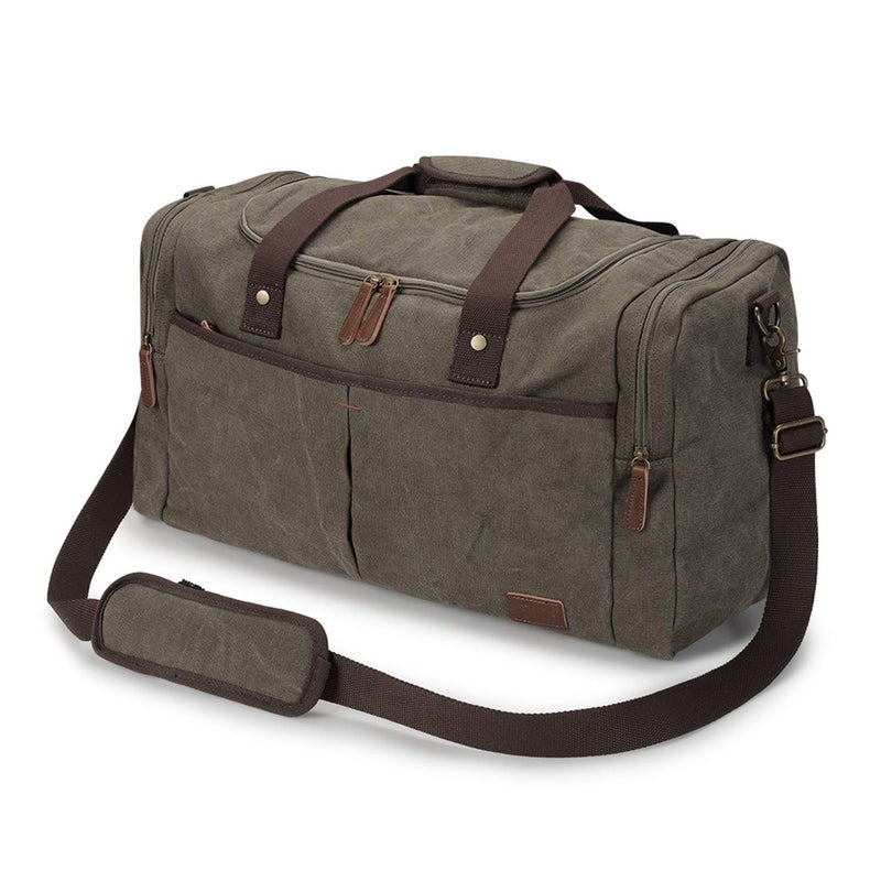 S-ZONE Canvas Duffel Bag for Travel 45L Weekender Overnight Bags with Shoes Compartment for Men - Image 1